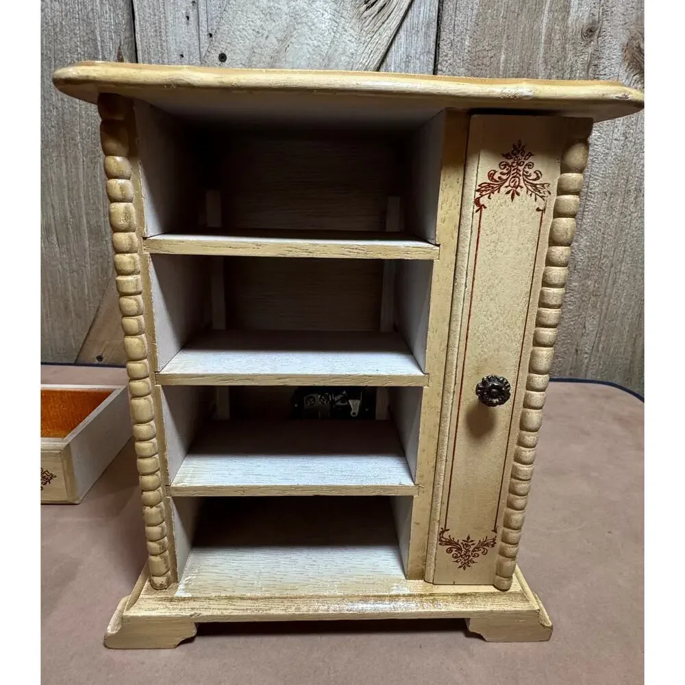 Vintage Gold Florentine Musical Jewelry Box Toyo Japan 4 Drawer Side Storage